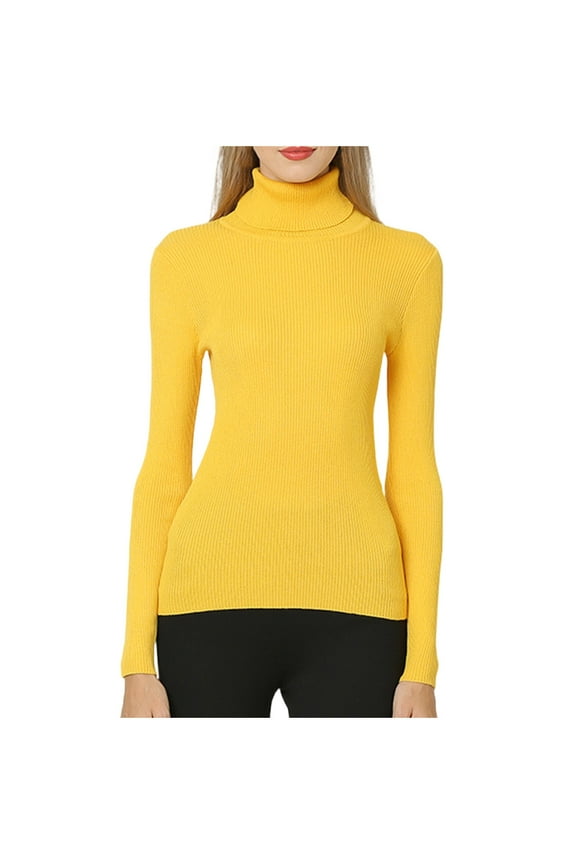Women's Turtleneck Shirts Long Sleeve Solid Slim Ribbed Base Layering Tops Lightweight Fall Sweaters