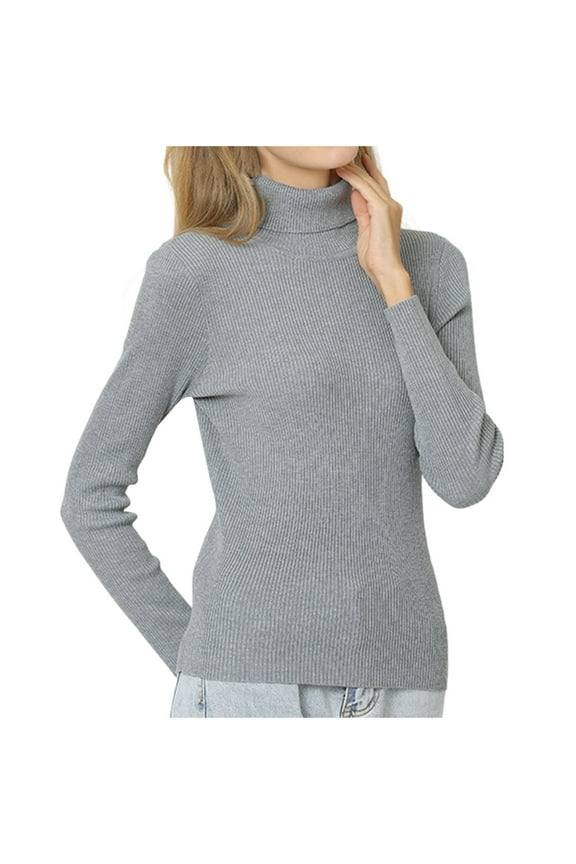 Women's Turtleneck Shirts Long Sleeve Solid Slim Ribbed Base Layering Tops Lightweight Fall Sweaters