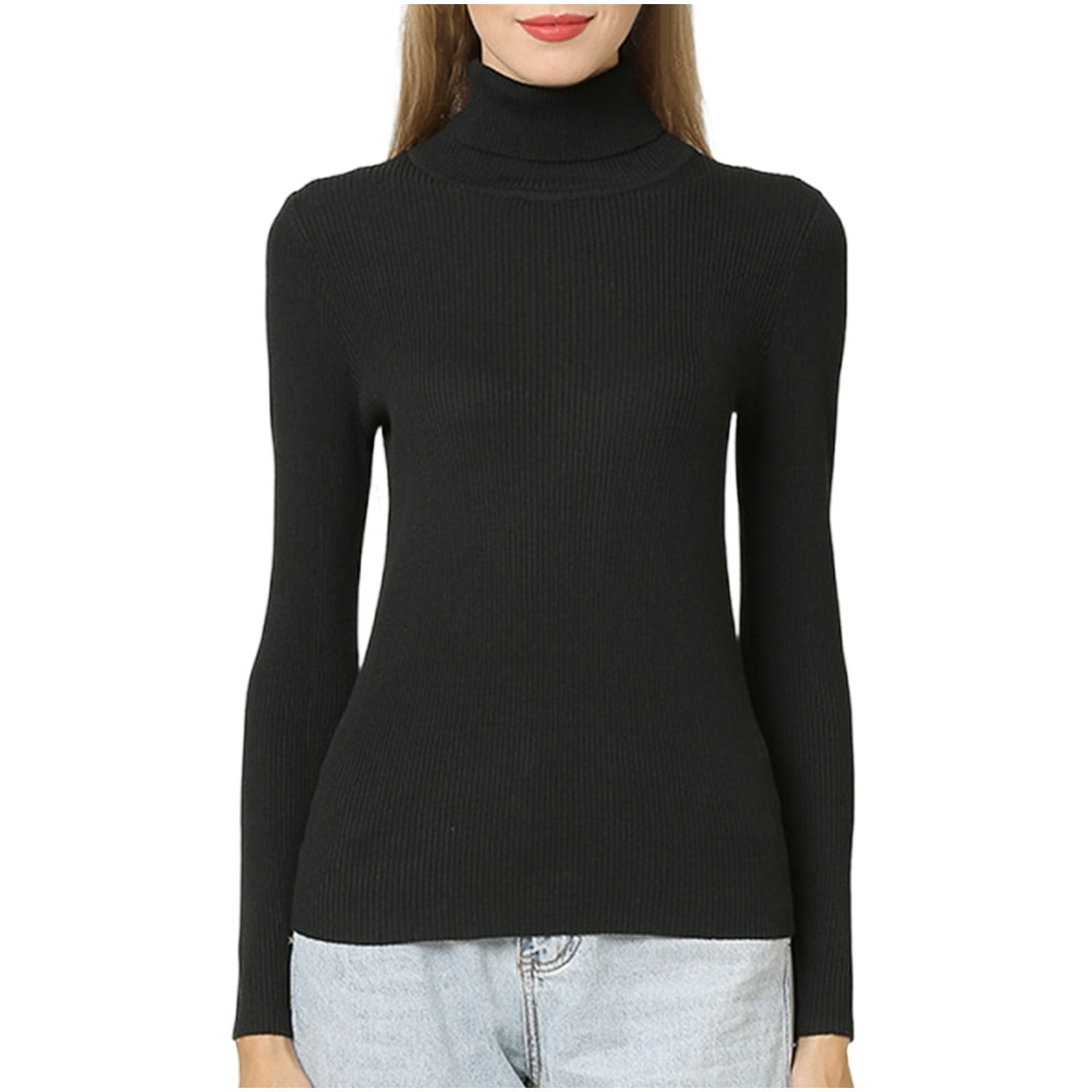 Sweaters Second Base Lenpel Women's Turtleneck Shirts Long Sleeve Solid Slim Ribbed Base ...