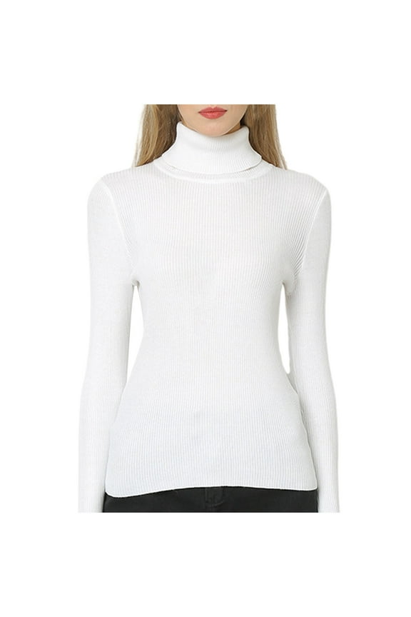 Women's Turtleneck Shirts Long Sleeve Solid Slim Ribbed Base Layering Tops Lightweight Fall Sweaters