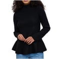 thumbnail image 1 of Lenpel Women's Turtleneck Sweaters Casual Long Sleeve Ruffle Hem Knit Peplum Tops Fashion Pullover Sweaters(Black,Large), 1 of 7