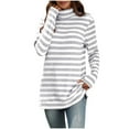 thumbnail image 1 of Lenpel Women's Turtleneck Tunic Tops Soft Casual Ribbed Knit Side Split Striped Long Sleeve Shirts Loose Lightweight Sweaters(Gray,Small), 1 of 5
