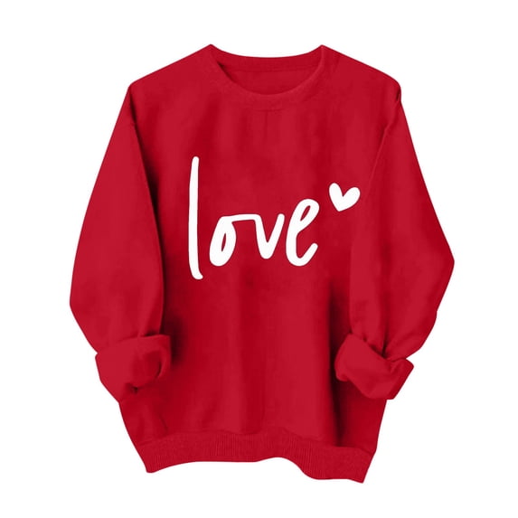Lenpel Women's Valentine's Day Sweatshirts Crew Neck Long Sleeve Printed Pullover Casual Tops Spring Loose Shirts