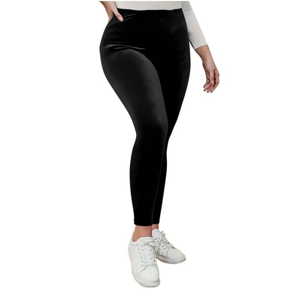 Lenpel Women's Velvet Leggings Soft Warm High Waisted Stretchy Full Length Slim Workout Yoga Pants Velour Casual Leggings(Black,Large)