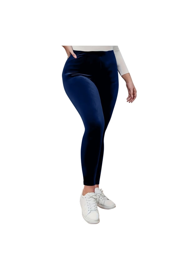 Women's Velvet Leggings Soft Warm High Waisted Stretchy Full Length Slim Workout Yoga Pants Velour Casual Leggings(Navy,Medium)