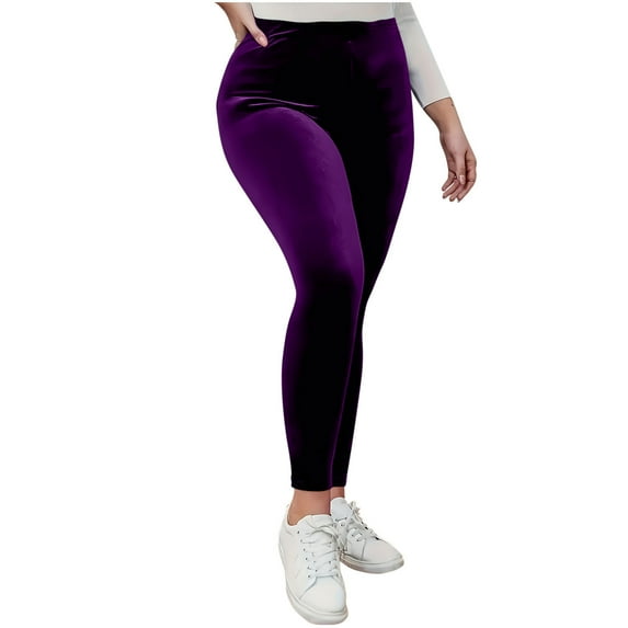 Lenpel Women's Velvet Leggings Soft Warm High Waisted Stretchy Full Length Slim Workout Yoga Pants Velour Casual Leggings(Purple,Medium)