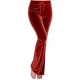 thumbnail image 1 of Lenpel Women's Velvet Yoga Pants Vintage High Waisted Drawstring Straight Leg Workout Lounge Pants Velour Casual Trousers(Red,X-Large), 1 of 7