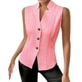 thumbnail image 1 of Lenpel Women's Vest Tops Summer Sleeveless V Neck Button down Textured Slim Business Casual Work Shirts Lightweight Waistcoat Blazers, 1 of 6