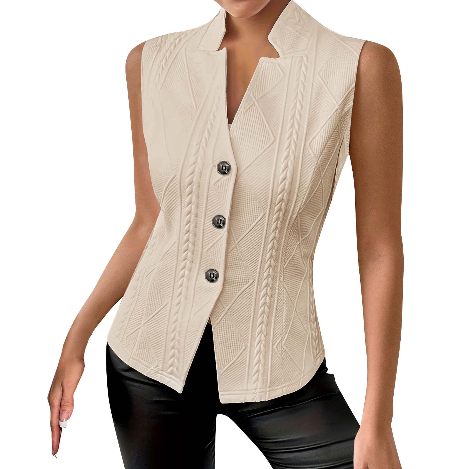 Lenpel Women's Vest Tops Summer Sleeveless V Neck Button down Textured — free download