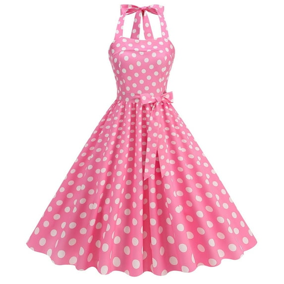 Lenpel Women's Vintage Dress Sleeveless Halter Spaghetti Strap Printed A-Line Flowy Midi Dress Cocktail Party Tea Dresses