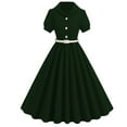thumbnail image 1 of Lenpel Women's Vintage Dresses Puff Short Sleeve Notched Lapel Half Button Shirt Dress Pleated Elegant Dresses, 1 of 7