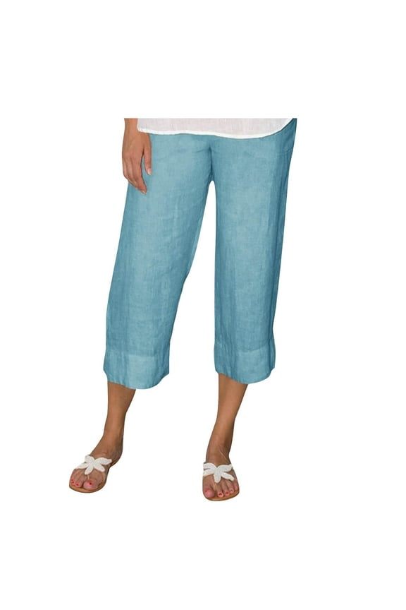 Women's Wide Leg Capri Pants Lightweight High Waisted Palazzo Casual Trousers Loose Cropped Lounge Pants