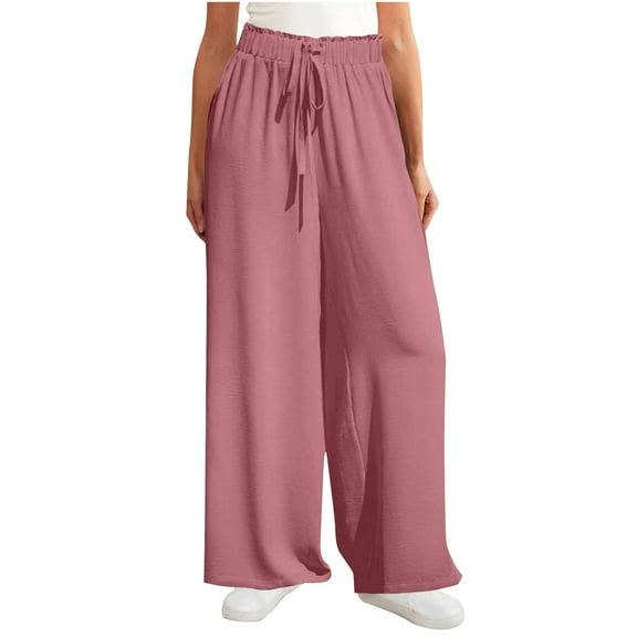 Lenpel Women's Wide Leg Casual Pants Lightweight Soft Summer Palazzo Beach Trousers Loose High Waisted Lounge Pants