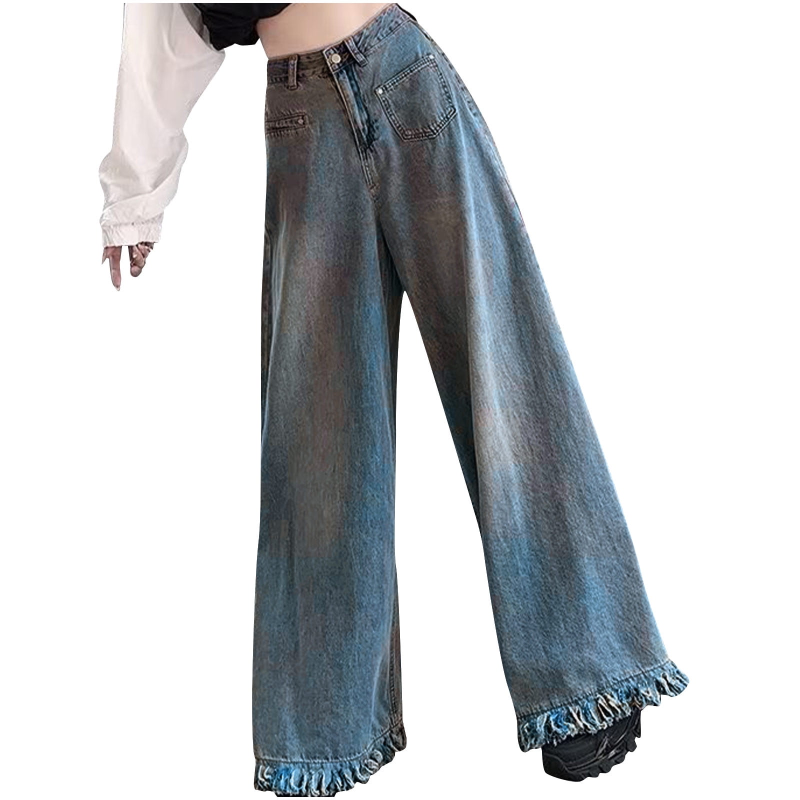 Lenpel Women's Wide Leg Jeans Baggy Casual High Waisted