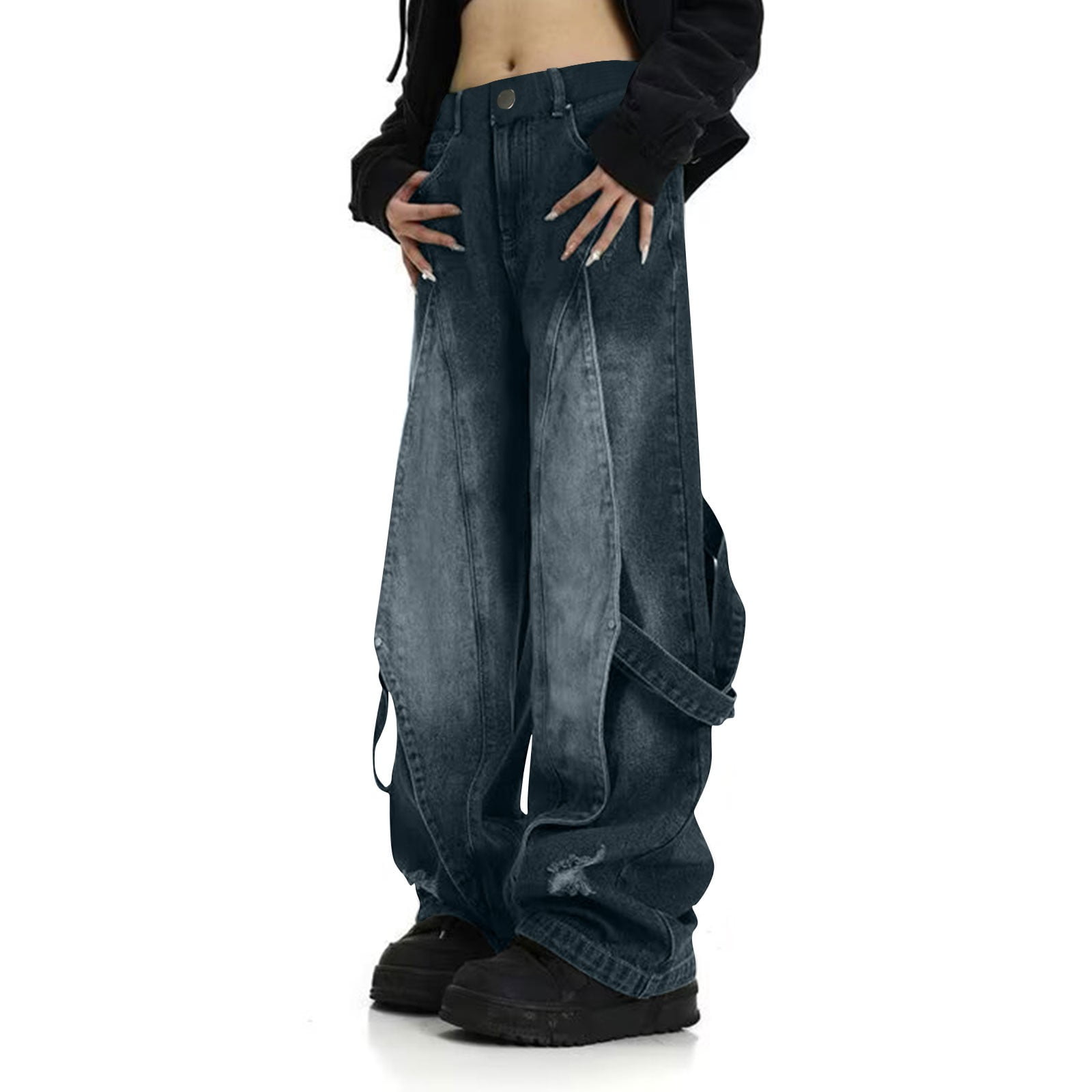 【INCHANT ME】005 High waist long wide denim ICHUANYI Vintage Women's High Waist Wide Leg Baggy Boyfriend