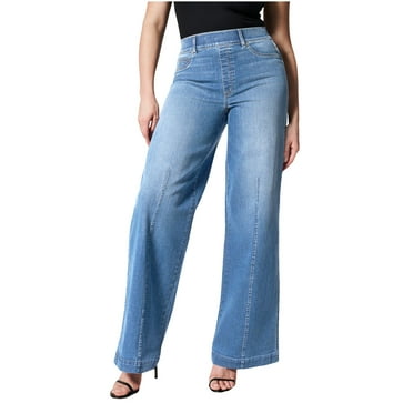 Lenpel Women's Wide Leg Jeans Trendy High Waisted Pull on Stretchy Denim Pants Baggy Casual Trousers with Pockets