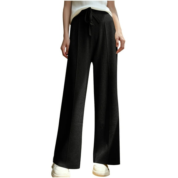 Lenpel Women's Wide Leg Pants Fall Winter High Waisted Drawstring Casual Trousers Loose Sweater Pants