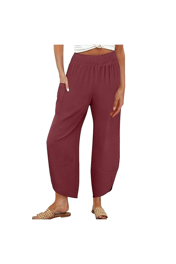 Women's Wide Leg Pants Baggy Elastic High Waisted Side Split Lounge Pants Loose Casual Trousers with Pockets