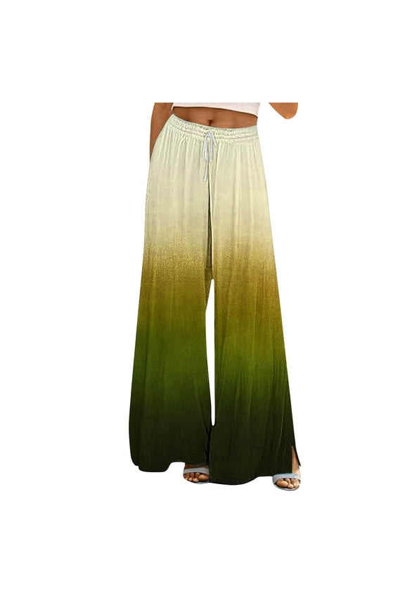 Women's Wide Leg Pants Casual High Waisted Side Split Gradient Lounge Palazzo Pants Flowy Beach Trousers