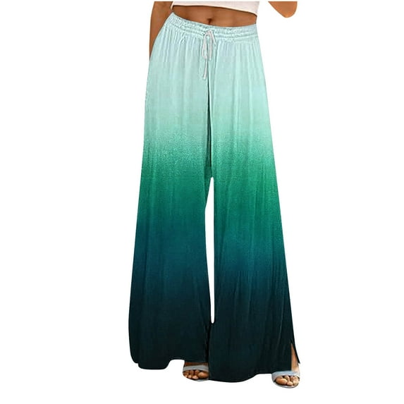 Lenpel Women's Wide Leg Pants Casual High Waisted Side Split Gradient Lounge Palazzo Pants Flowy Beach Trousers