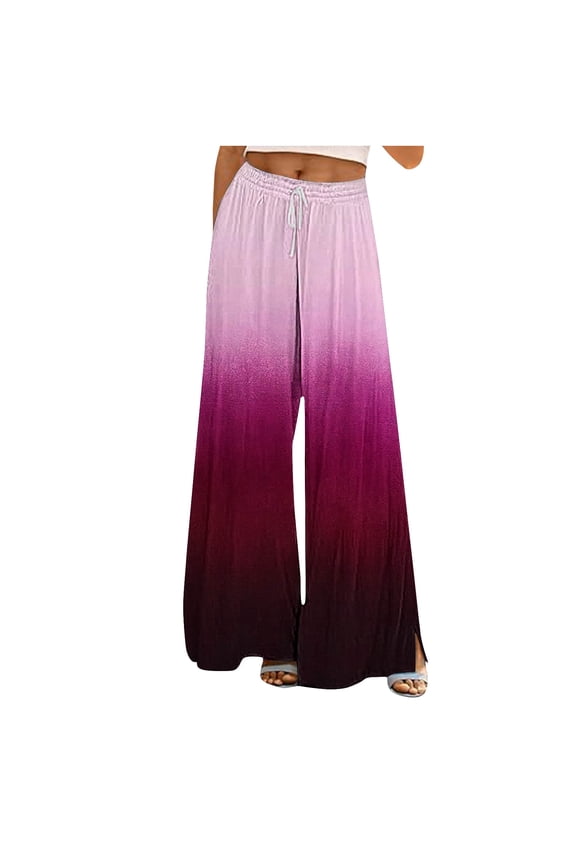 Women's Wide Leg Pants Casual High Waisted Side Split Gradient Lounge Palazzo Pants Flowy Beach Trousers