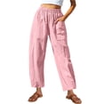 thumbnail image 1 of Lenpel Women's Wide Leg Pants Cotton Linen Elastic High Waisted Palazzo Casual Pants Baggy Beach Trousers with Pockets, 1 of 7