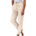 thumbnail image 1 of Lenpel Women's Wide Leg Pants Cotton Linen High Waisted Drawstring Loose Casual Beach Trousers Baggy Lounge Pants, 1 of 6