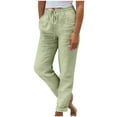 thumbnail image 1 of Lenpel Women's Wide Leg Pants Cotton Linen High Waisted Drawstring Loose Casual Beach Trousers Baggy Lounge Pants, 1 of 6