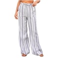 thumbnail image 1 of Lenpel Women's Wide Leg Pants Elastic High Waisted Drawstring Striped Palazzo Pants Loose Casual Travel Trousers with Pockets(Light Blue,Small), 1 of 7