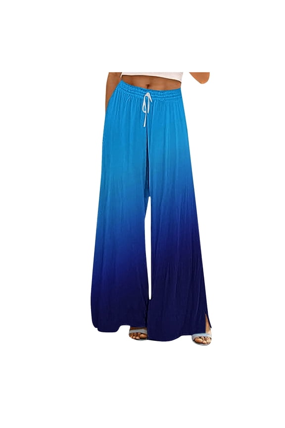 Women's Wide Leg Pants Flowy High Waisted Drawstring Gradient Casual Palazzo Pants Trendy Summer Beach Trousers