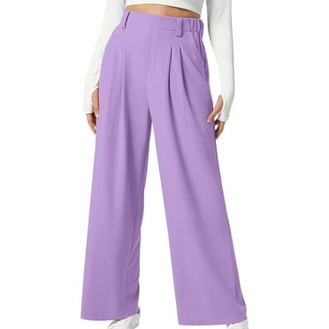 Lenpel Women's Wide Leg Pants High Waisted Elastic in the Back Textured Lounge Pants Fashion Casual Palazzo Trousers