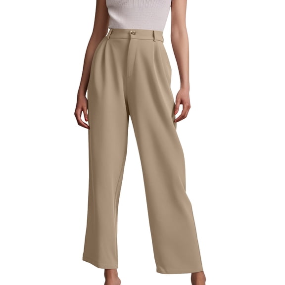 Lenpel Women's Wide Leg Pants Loose High Waisted Pleated Business Casual Dress Pants Trendy Work Trousers