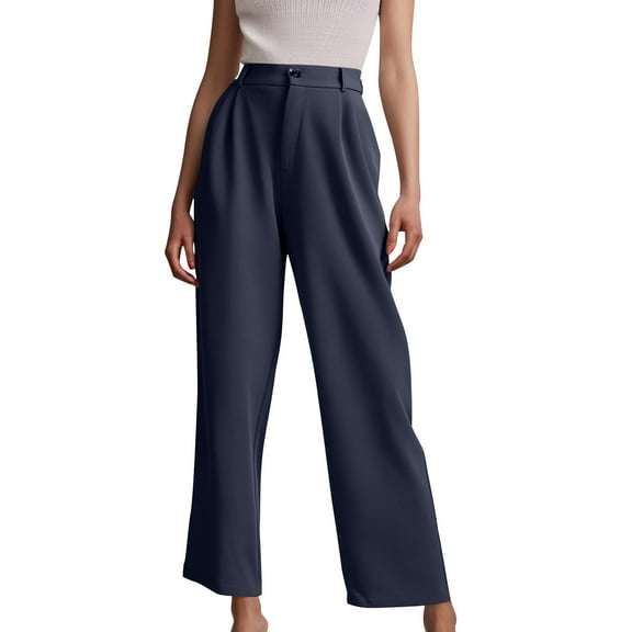 Lenpel Women's Wide Leg Pants Loose High Waisted Pleated Business Casual Dress Pants Trendy Work Trousers