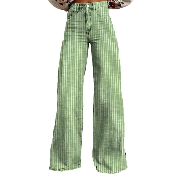 Lenpel Women's Wide Leg Pants Plus Size Trendy High Waisted Striped Casual Trousers Palazzo Lounge Pants with Pockets