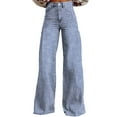 thumbnail image 1 of Lenpel Women's Wide Leg Pants Plus Size Trendy High Waisted Striped Casual Trousers Palazzo Lounge Pants with Pockets, 1 of 3