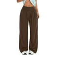 thumbnail image 1 of Lenpel Women's Wide Leg Pants Soft Comfy High Waisted Solid Color Lounge Yoga Pants Baggy Casual Trousers with Pockets(Brown,Medium), 1 of 4