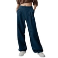 thumbnail image 1 of Lenpel Women's Wide Leg Sweatpants Dressy Casual Elastic High Waisted Palazzo Pants Baggy Workout Lounge Pants with Pockets(Navy,XX-Large), 1 of 6
