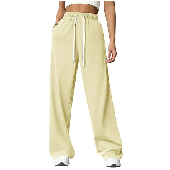 Lenpel Women's Wide Leg Sweatpants Loose Elastic High Waisted Drawstring Casual Active Trousers Comfy Lounge Pants