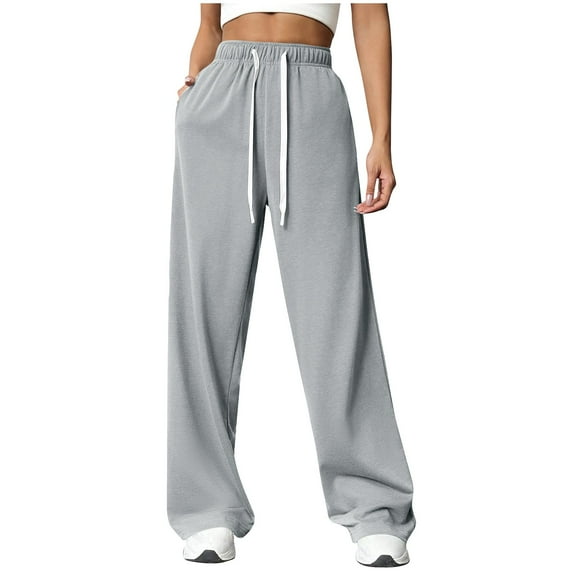 Lenpel Women's Wide Leg Sweatpants Loose Elastic High Waisted Drawstring Casual Active Trousers Comfy Lounge Pants