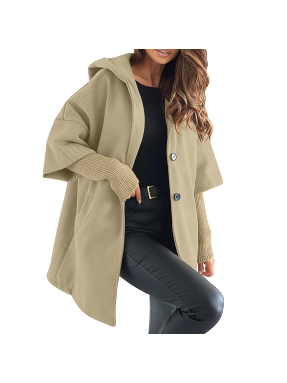 Women's Winter Overcoat Fall Winter Long Sleeve Single Breasted Solid Hooded Jackets Casual Warm Outwear