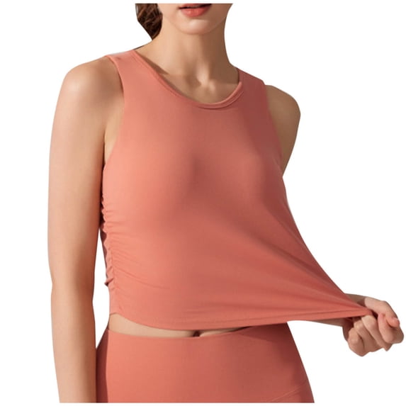 Lenpel Women's Workout Tank Tops with Built in Bra Sleeveless Crew Neck Backless Tight Cropped Yoga Shirts Running Gym Tops