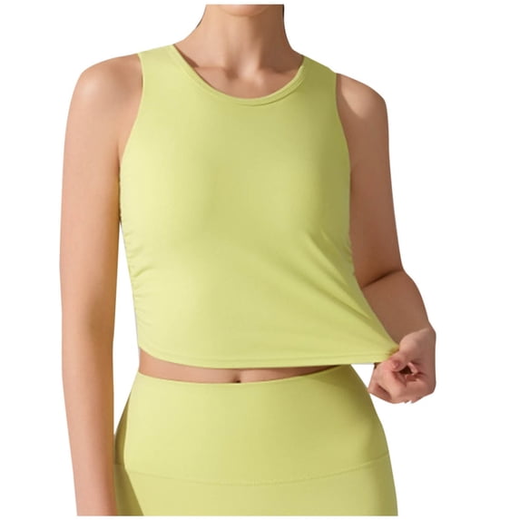 Lenpel Women's Workout Tank Tops with Built in Bra Sleeveless Crew Neck Backless Tight Cropped Yoga Shirts Running Gym Tops