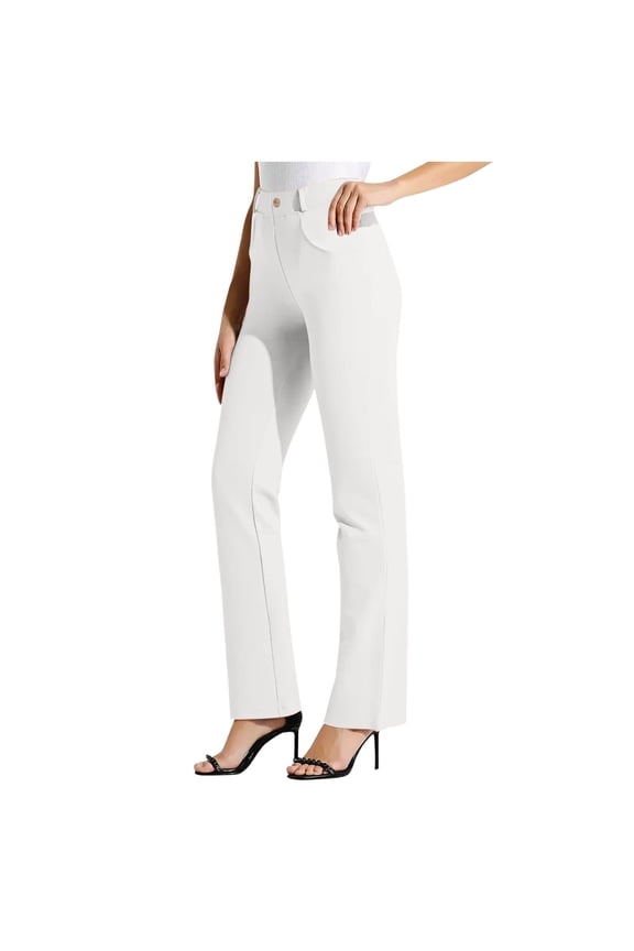 Women's Yoga Dress Pants Business Casual High Waisted Straight Leg Work Pants Stretchy Office Slacks with Pockets(White,XX-Large)