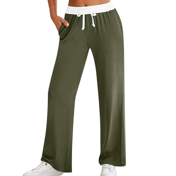 Lenpel Women's Yoga Sweatpants Casual Loose High Waisted Color Block Wide Leg Lounge Pants Athletic Workout Joggers
