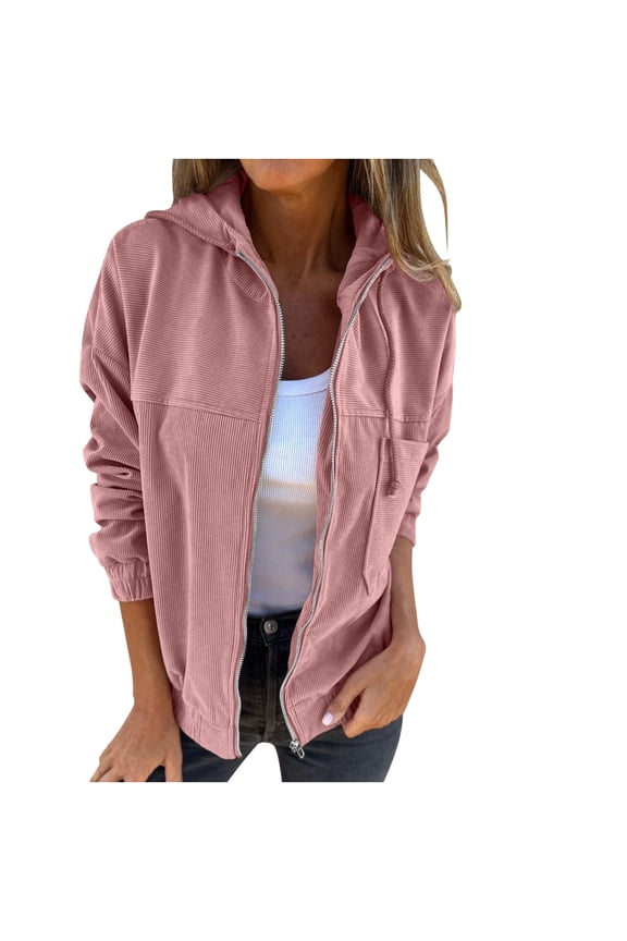Women's Zip up Hoodies Fall Fashion Long Sleeve Drawstring Jacket Casual Knit Shacket with Pocket