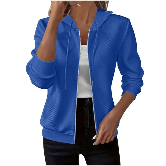 Lenpel Women's Zip up Hoodies Fall Winter Long Sleeve Drawstring Textured Hooded Sweatshirts Fashion Casual Jackets(Blue,XX-Large)