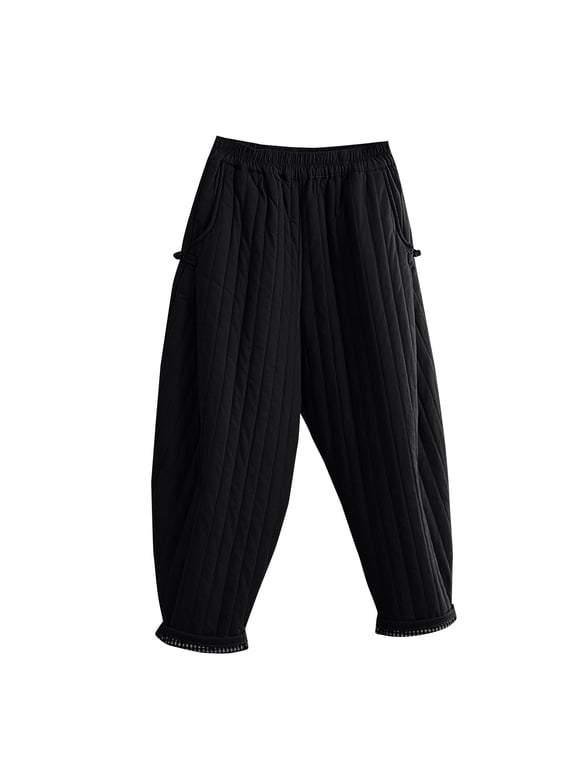 Women's down Pants Plus Size Winter Warm Lightweight Padded Quilted Pants Baggy Trousers with Pockets