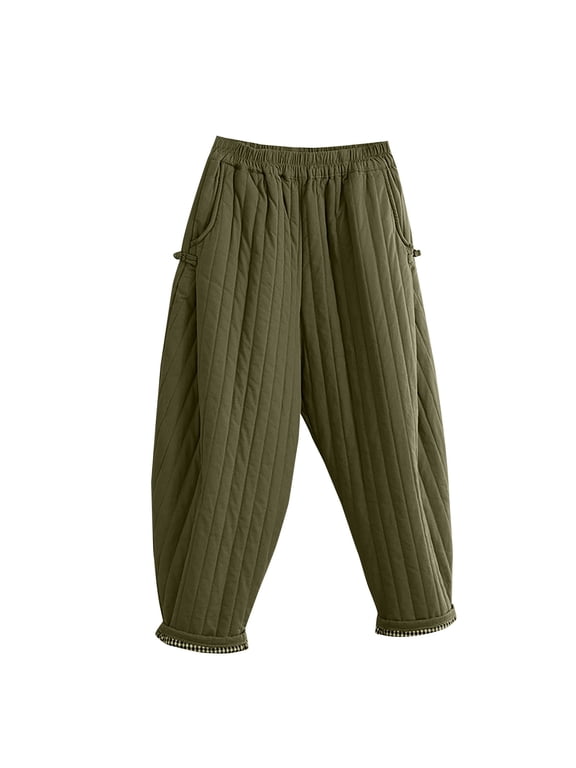 Women's down Pants Plus Size Winter Warm Lightweight Padded Quilted Pants Baggy Trousers with Pockets