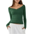 thumbnail image 1 of Lenpel Women's off Shoulder Tops Fashion V Neck Long Sleeve Solid Color Slim Basic T Shirts Going out Tops, 1 of 7
