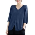 thumbnail image 1 of Lenpel Womens 3/4 Sleeve Cardigans Lightweight V Neck Button down Shirts Casual Loose Fit Cover up Tops Fall Clothes, 1 of 5